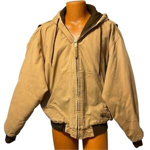 Hooded Duck Canvas Work Jacket Zip Front Tan Unisex 2XL